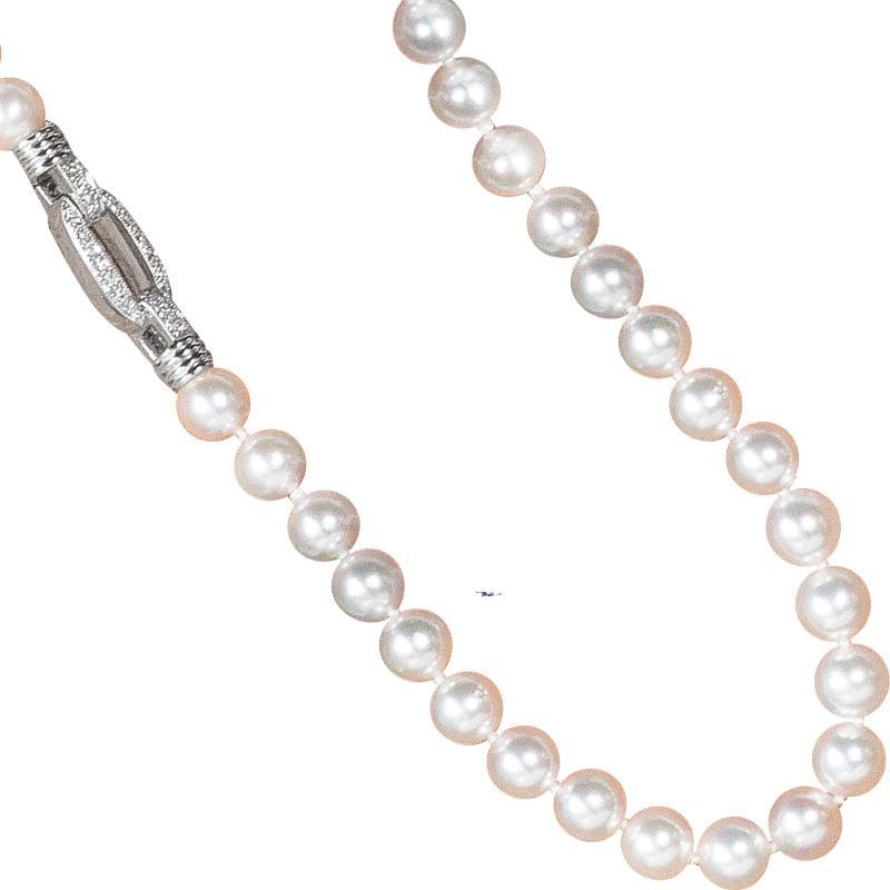 c1930 Art Deco Double Strand Pearl Necklace & Diamond Clasp